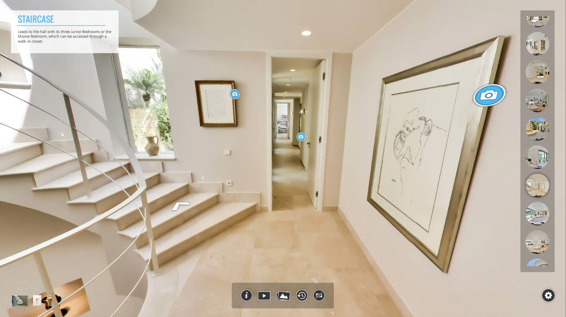 360 video and interactive tour visual for immersive guided exploration